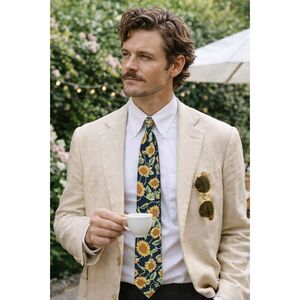 Vintage TANGO  Raab Sunflower Floral Tie – Botanical Print Necktie Retro